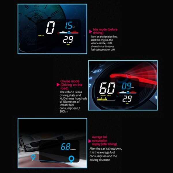 D5000 OBD2 5 inch Vehicle-mounted Head Up Display Security System, Support Car Speed / Engine Revolving Speed Display / Water Temperature / Battery Voltage / Detection and Elimination Fault Code - Image 6