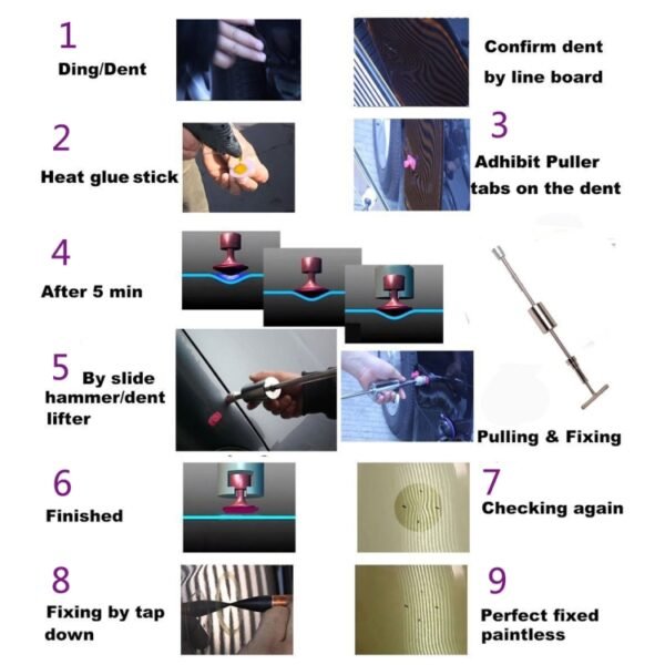 Auto Repair Body Tool Kit PDR Dent Paintless Repair Tools Dent Puller Slide Hammer Reverse Hammer Aluminum Suction Cups for Dent, Without Red T handle - Image 7
