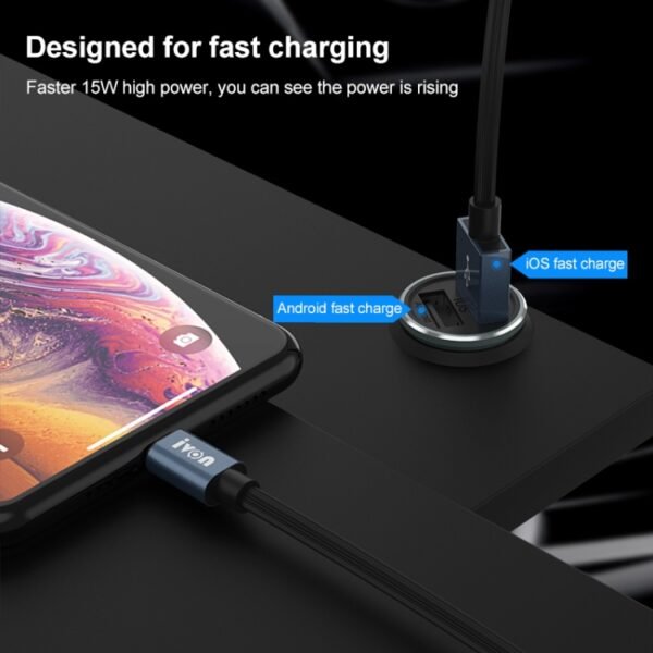 IVON CC37 15W 3.1A Dual USB Mini Car Charger + 1m USB to Micro USB Fast Charge Data Cable Set - Image 3