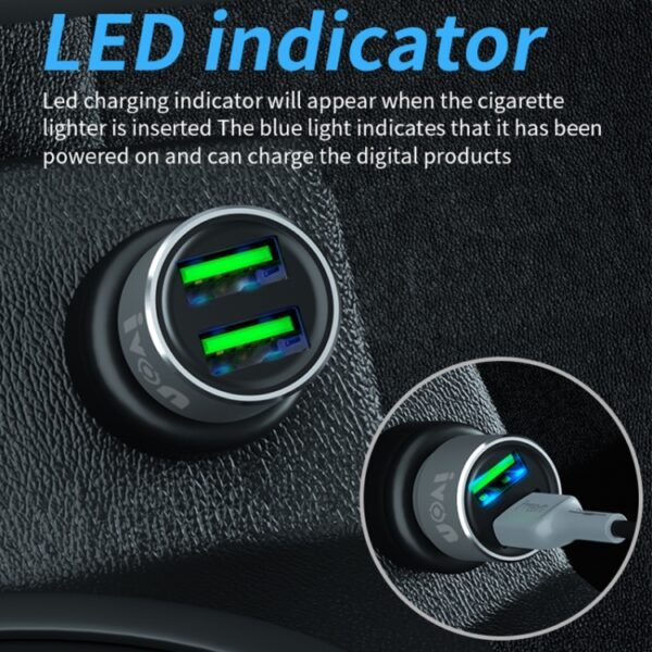 IVON CC38 2.4A Dual USB Car Charger + 1m USB to USB-C / Type-C Fast Charge Data Cable Set - Image 4