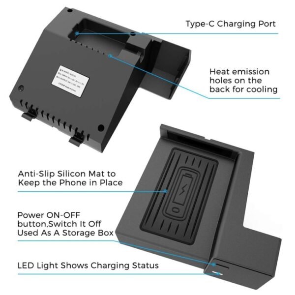 Car Qi Standard Wireless Charger 10W Quick Charging for 2015-2020 Mercedes-Benz C Class / GLC, Left Driving