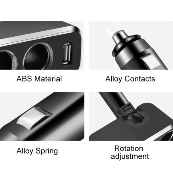 SHUNWEI SD-1909 80W 0.8A Car 2 in 1 USB Charger 90 Degree Free Rotation Cigarette Lighter, SD-1909 (Black), SD-1909 - Image 2
