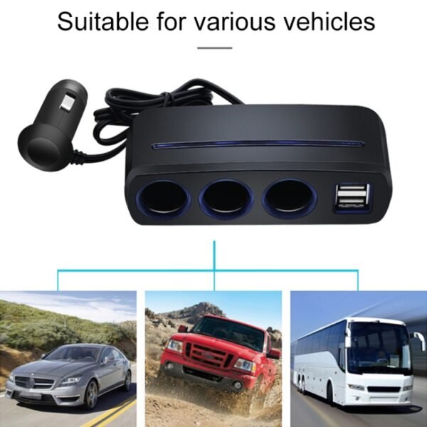 SHUNWEI SD-1938 120W 3A Car 3 in 1 Dual USB Charger Cigarette Lighter with Atmosphere Light, SD-1938 (Black) - Image 3