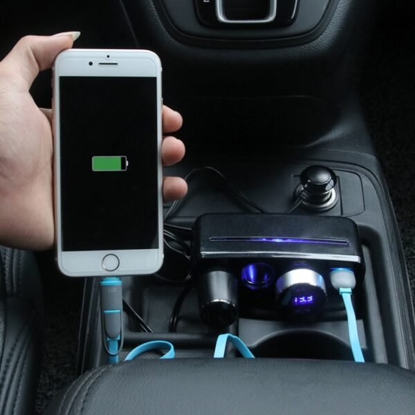 SHUNWEI SD-1938 120W 3A Car 3 in 1 Dual USB Charger Cigarette Lighter with Atmosphere Light, SD-1938 (Black) - Image 7