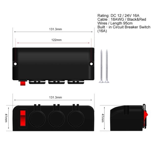 3 in 1 12-24V 16A Car Cigarette Lighter Socket with Overload Protection Switch Control - Image 4