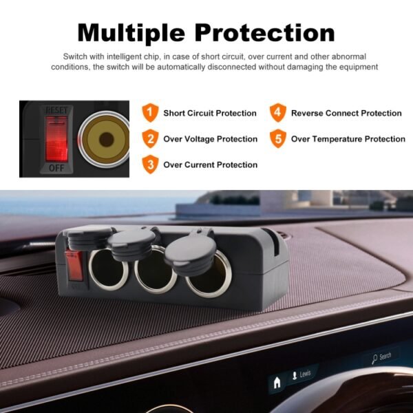 3 in 1 12-24V 16A Car Cigarette Lighter Socket with Overload Protection Switch Control - Image 5
