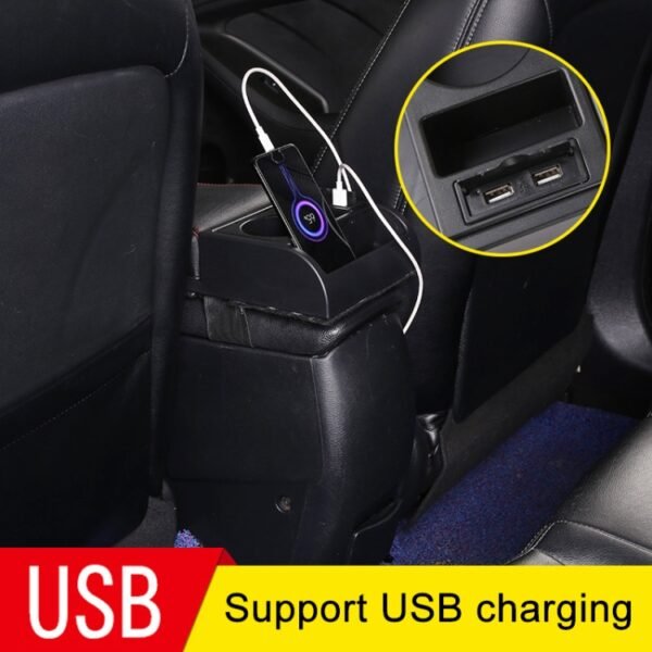 Car Multi-functional Dual USB Armrest Box Booster Pad, Microfiber Leather Curved Type, Microfiber Curved Type (Black), Microfiber Curved Type (Black Red), Microfiber Curved Type (Black White) - Image 2