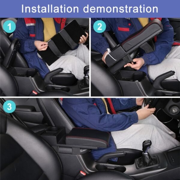 Car Multi-functional Dual USB Armrest Box Booster Pad, Microfiber Leather Curved Type, Microfiber Curved Type (Black), Microfiber Curved Type (Black Red), Microfiber Curved Type (Black White) - Image 5