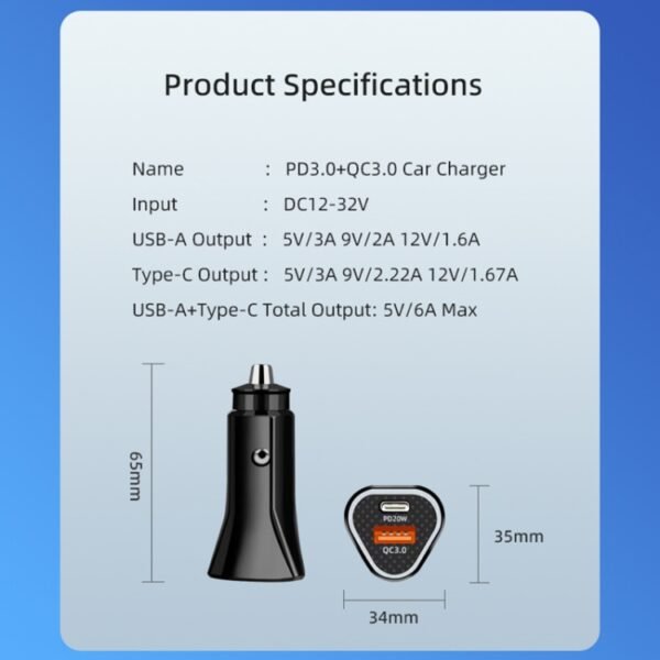 PD + QC3.0 Car 2 in 1 Triangle Fast Charger Car Cigarette Lighter, Car Triangle Charger - Image 3