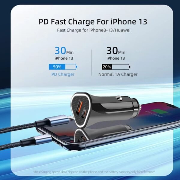 PD + QC3.0 Car 2 in 1 Triangle Fast Charger Car Cigarette Lighter, Car Triangle Charger - Image 5