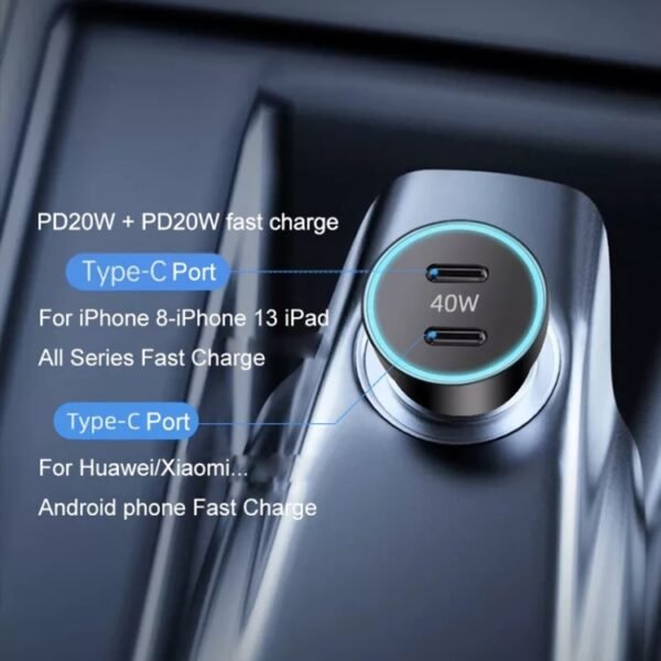40W Dual PD Car 2 in 1 Fast Charger Car Cigarette Lighter, 40W Black, 40W White