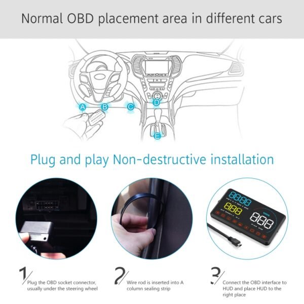 A9 5.5 inch Universal Car OBD2 HUD Vehicle-mounted Head Up Display, A9(Blue) - Image 8