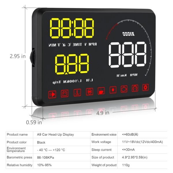 A9 5.5 inch Universal Car OBD2 HUD Vehicle-mounted Head Up Display, A9(Blue) - Image 9
