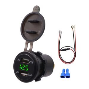 Universal Car Dual Port USB Charger Power Outlet Adapter 4.2A 5V IP66 with LED Digital Voltmeter + 60cm Cable, 4.2A Voltmeter + 60cm Cable(Green Light), 4.2A Voltmeter + 60cm Cable(Red Light)