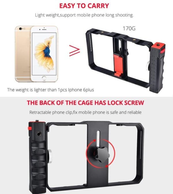 YLG0901B Vlogging Live Broadcast Smartphone Plastic Cage Video Rig Filmmaking Recording Handle Stabilizer Bracket for iPhone, Galaxy, Huawei, Xiaomi, HTC, LG, Google, and Other Smartphones, YLG0901B - Image 14