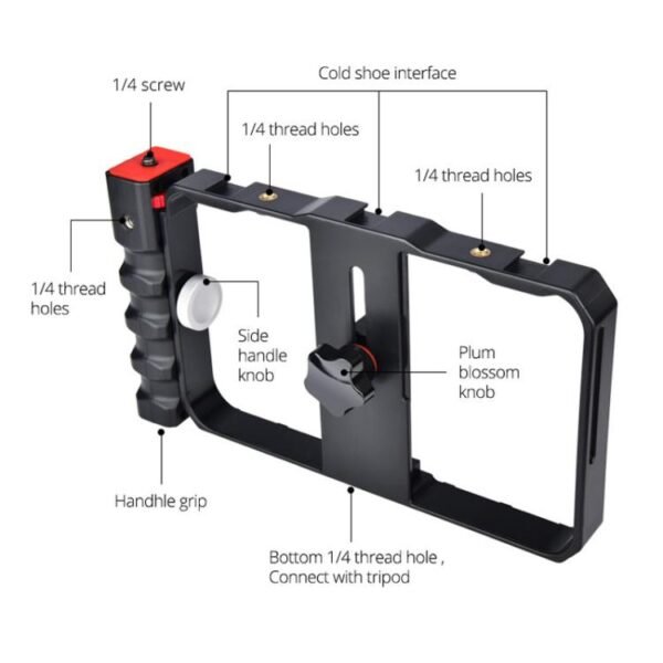 YLG0901B Vlogging Live Broadcast Smartphone Plastic Cage Video Rig Filmmaking Recording Handle Stabilizer Bracket for iPhone, Galaxy, Huawei, Xiaomi, HTC, LG, Google, and Other Smartphones, YLG0901B - Image 16