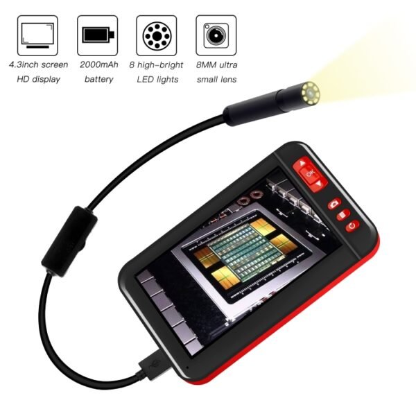 P20 4.3 Inch Screen Display HD1080P Inspection Endoscope with 8 LEDs, Length: 5m, Lens Diameter: 8mm, Mild Line