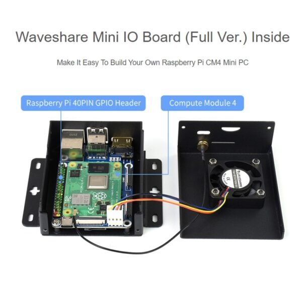Waveshare Mini IO Board Full Ver Mini-Computer Base Box with Metal Case & Cooling Fan for Raspberry Pi CM4, Mini IO Board Full Ver - Image 3