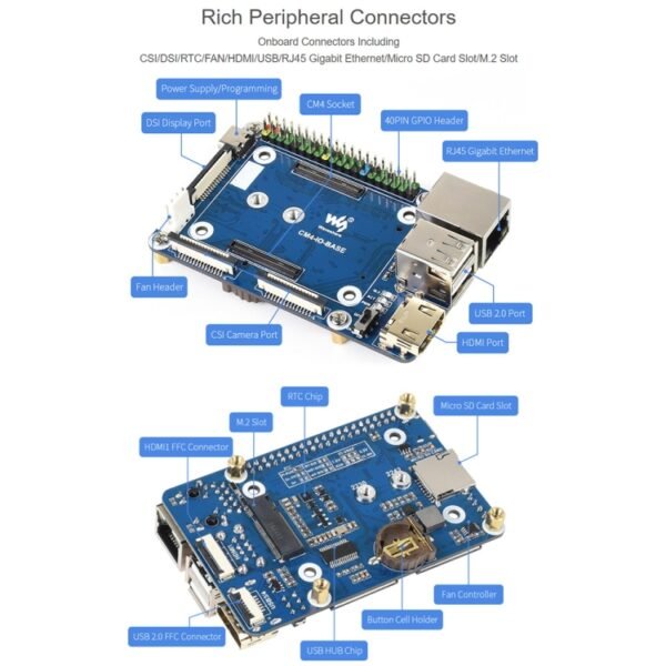 Waveshare Mini IO Board Full Ver Mini-Computer Base Box with Metal Case & Cooling Fan for Raspberry Pi CM4, Mini IO Board Full Ver - Image 5