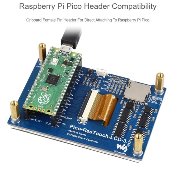 WAVESHARE 3.5 inch 65K Colors 480 x 320 Touch Display Module for Raspberry Pi Pico, SPI Interface - Image 5