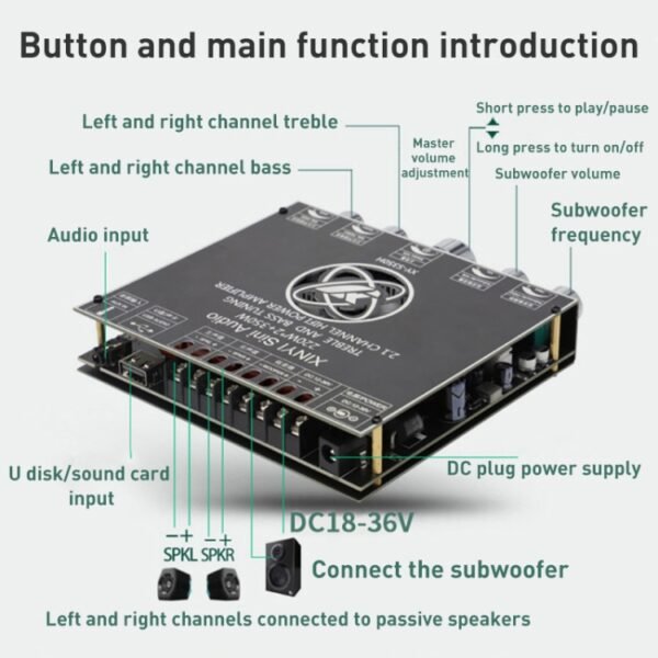 220W 12V 24V Power Bluetooth Wireless TP3251 Stereo Audio Amplifier Board Treble and Bass Control Subwoofer - Image 4