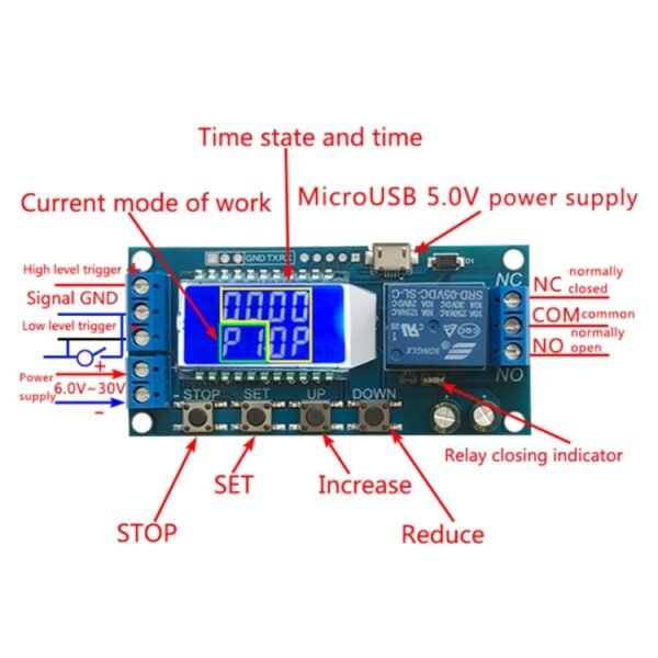 XY-LJ02 6-30V Micro USB Digital LCD Display Time Delay Relay Module Control Timer Switch - Image 4