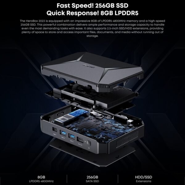 CHIWI HeroBox Mini PC, Windows 11, Intel Celeron N100 Quad Core up to 2.8 GHz, 8GB+256GB, Support VGA, HDMI, HeroBox