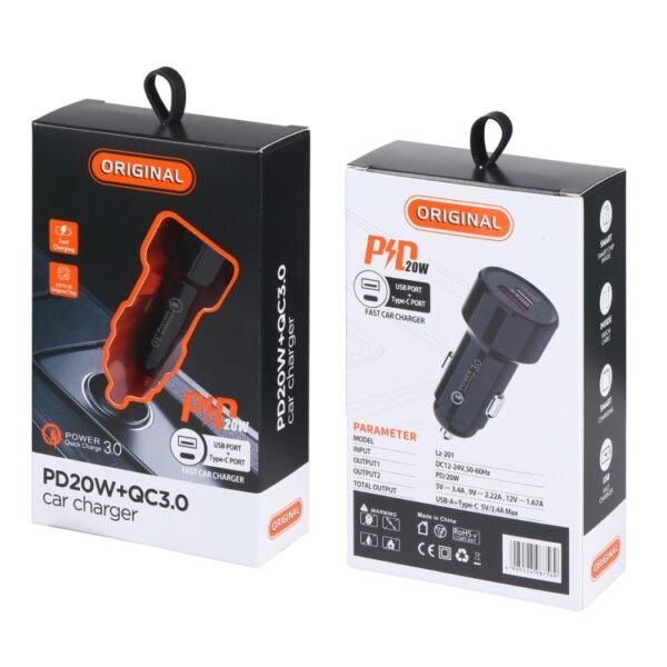 LZ-201 PD 20W USB-C / Type-C + QC 3.0 USB Mini Fast Car Charger