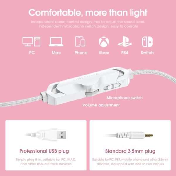 ONIKUMA X10 Car Ear LED Light Adjustable Gaming Headset with Microphone - Image 6
