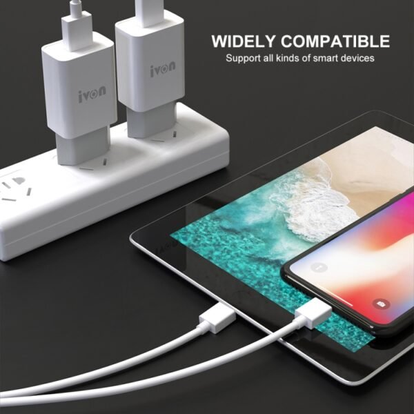 IVON AD-33 2 in 1 2.1A Single USB Port Travel Charger + 1m USB to 8 Pin Data Cable Set,, EU Plug, US Plug - Image 3