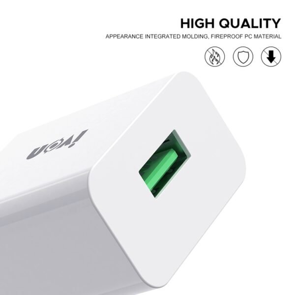 IVON AD-35 2 in 1 18W QC3.0 USB Port Travel Charger + 1m USB to 8 Pin Data Cable Set,, EU Plug, US Plug - Image 2