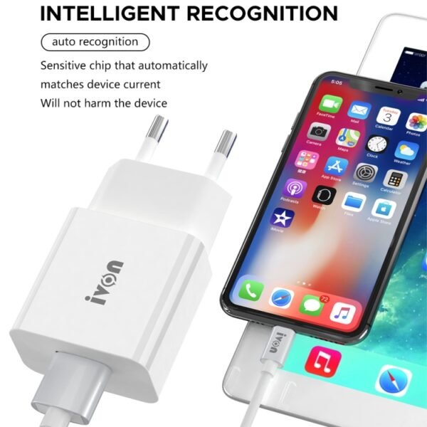 IVON AD-35 2 in 1 18W QC3.0 USB Port Travel Charger + 1m USB to 8 Pin Data Cable Set,, EU Plug, US Plug - Image 4