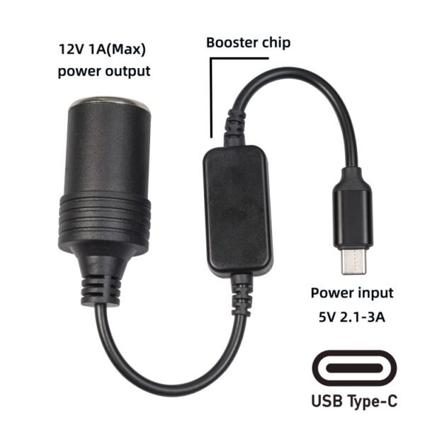 3710-03 30cm Type-C 5V to 12V Car Cigarette Lighter Socket Boost Power Adapter Cable - Image 4