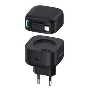 USAMS US-CC209 SMF Series PD35W 8 Pin + Type-C Dual Port GaN Fast Charger, EU Plug