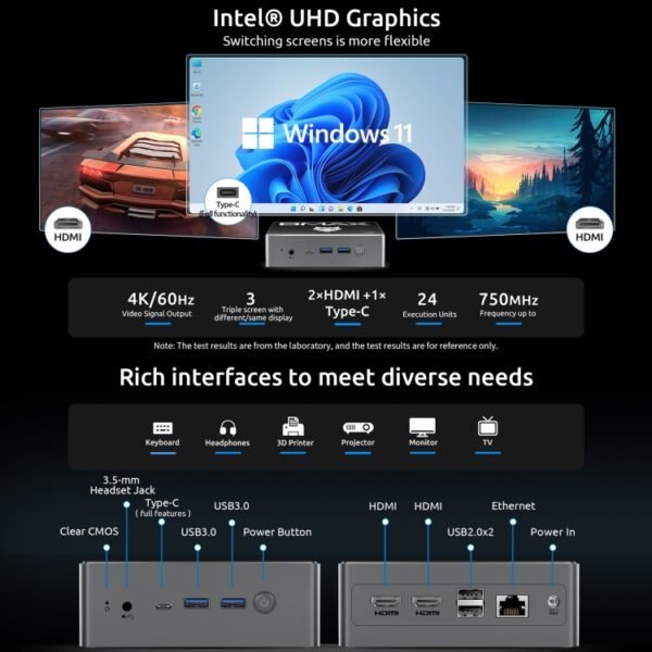 BMAX B4 Plus Windows 11 Mini PC, Intel Alder Lake N100, Support Dual HDMI / RJ45, B4 Plus 16GB+512GB