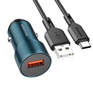 BOROFONE BZ19A Wisdom QC3.0 USB Port Fast Charging Car Charger with USB to Type-C Cable, 6974443387506