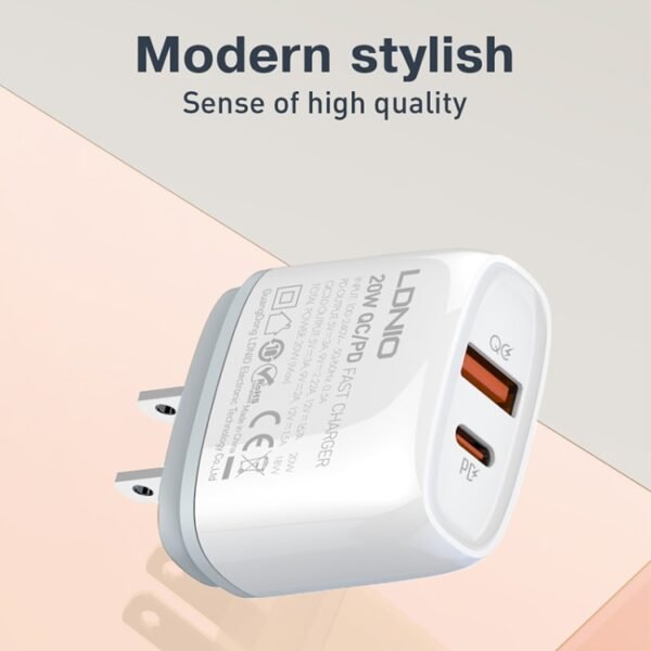 LDNIO Q229 QC3.0 / PD20W USB + Type-C Fast Charger with 1m USB to 8 Pin Cable, EU Plug, UK Plug, US Plug - Image 3
