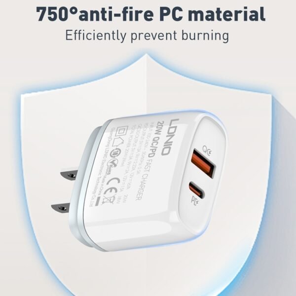 LDNIO Q229 QC3.0 / PD20W USB + Type-C Fast Charger with 1m USB to 8 Pin Cable, EU Plug, UK Plug, US Plug - Image 8