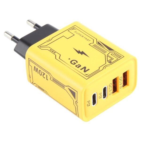 KO-72 GaN 120W Charge Adapter 4 Port 2 PD 2 QC 3.0 USB and USB-C / Type-C Fast Charger, EU Plug, US Plug - Image 3