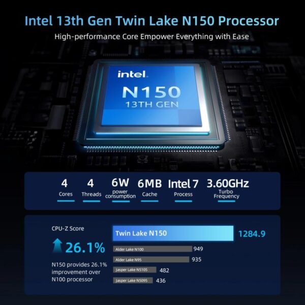 BMAX B4 Turbo Windows 11 Mini PC, Intel Processor N150, Support 3 Monitors Output, B4 Turbo 16GB+1TB