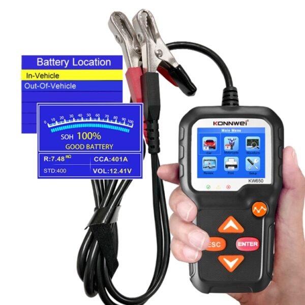 KONNWEI KW650 6V- 12V Car Motorcycle Battery Lawn Mower Detector with 2.4 inch Color Display & Waveform Graph