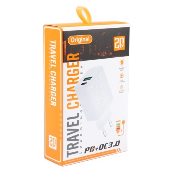 PD 20W USB-C/Type-C+QC 3.0 USB Ports Dot Pattern Travel Charger, EU Plug, EU Plug - Image 2