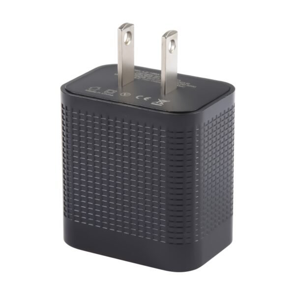 PD 20W USB-C/Type-C+QC 3.0 USB Ports Plaid Pattern Travel Charger, US Plug, US Plug (Black) - Image 3