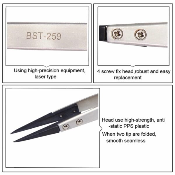 BEST BST-259 Stainless Steel Snti Static Tweezer - Image 6