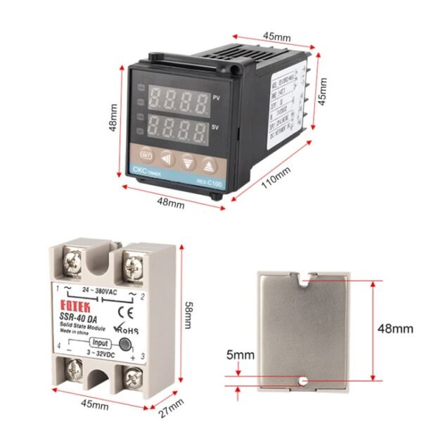 2700W REX-C100 Thermostat + Heat Sink + Thermocouple + SSR-25 DA Solid State Module Intelligent Temperature Control Kit - Image 6