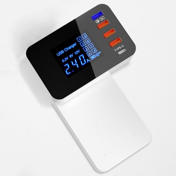 CDA33Q 40W QC 3.0 USB + 3 USB Ports + USB-C / Type-C Ports Multi-function Charger with LED Display, EU Plug