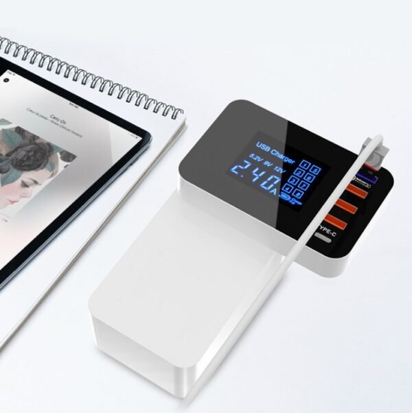 CDA33Q 40W QC 3.0 USB + 3 USB Ports + USB-C / Type-C Ports Multi-function Charger with LED Display, EU Plug