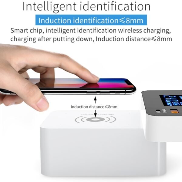 CDA33QW 40W QC 3.0 USB Ports + 3 USB Ports + USB-C / Type-C Ports + Wireless Charging Multi-function Foldable Charger with LED Display, US Plug