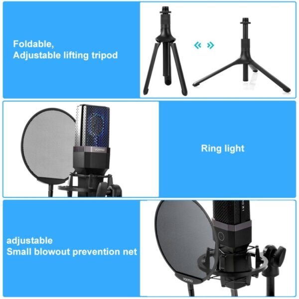 Yanmai X1 4 in 1 Foldable Lifting Professional Desktop Live Broadcast Cardioid Pointing Condenser Recording Microphone Set with Blowout Net & Shockproof Mount & 1.8m USB-C / Type-C Cable - Image 5