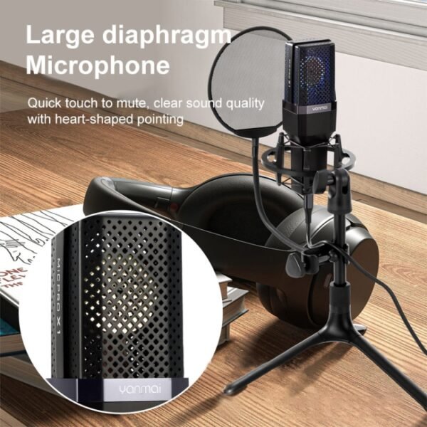 Yanmai X1 4 in 1 Foldable Lifting Professional Desktop Live Broadcast Cardioid Pointing Condenser Recording Microphone Set with Blowout Net & Shockproof Mount & 1.8m USB-C / Type-C Cable - Image 6